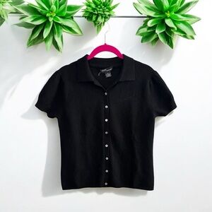 Grace Black Cashmere Button-up Top y2k witchy luxe natural fabric cardigan MED